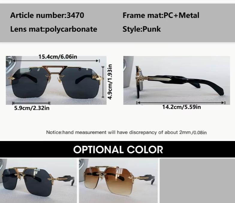 Men Women Retro Vintage Punk Designer Square Rimless Oversized Shades Sunglasses Eyewear