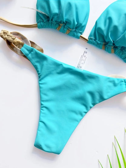 women Halter micro bikini ring Weave triangle swimsuit Brazilian bathing two pieces suit