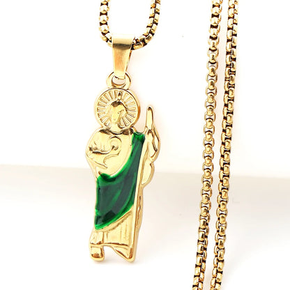 Women Men Stainless Steel Gold Color St. Jude Religious San Judas Tadeo Pendant Necklace