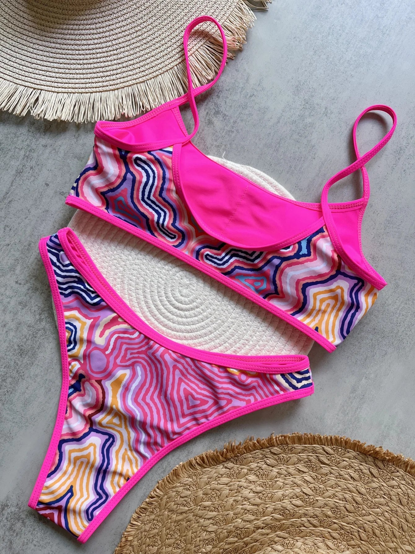 Sexy Print High Leg Cut Brazilian Bikini Swimsuit Swimwear Two-pieces Bathing Suit