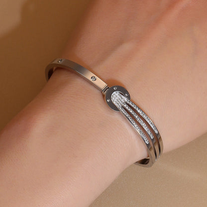 Women 18k Gold Plated Crystal Hollow Open Stainless Steel Bracelet