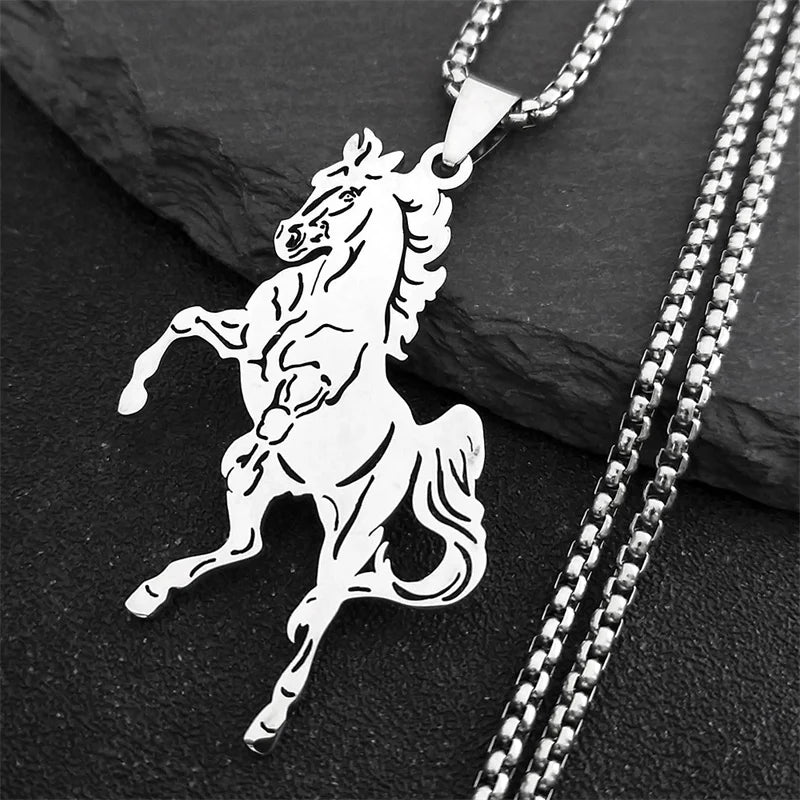 Women Men Stainless Steel Silver Color Aesthetic Horse Animal Necklace