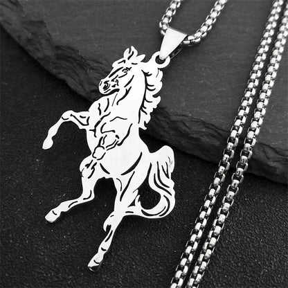 Women Men Stainless Steel Silver Color Aesthetic Horse Animal Necklace