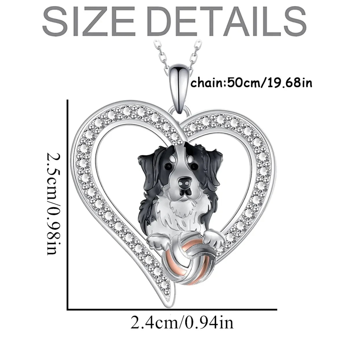 Women Men Fashion Design Border Collie Pendant Heart Shaped Necklace