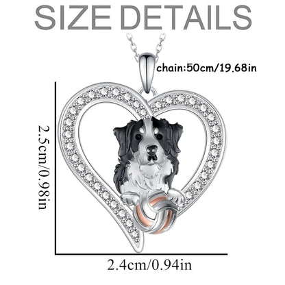 Women Men Fashion Design Border Collie Pendant Heart Shaped Necklace