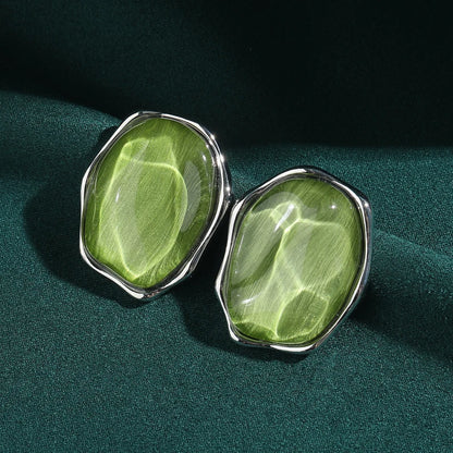 Vintage Transparent Green Earrings Stone Stud Luxury Glass Natural Irregular Hammer Pattern Summer Jewelry Valentine Accessories