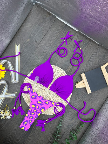Sexy Leopard Print Two Piece Beachwear Bathing Swim Bikini Suit
