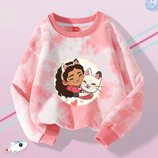 Gabby Dollhouse Sweatshirt Kids Boys Girls Anime Cartoon Tie-dye Round Neck Tops