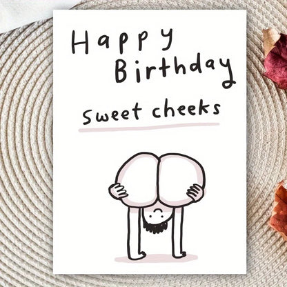 1pc Happy Birthday Card, Funny Cartoon Humorous Sweet Cheek Friendship Lover Wishes