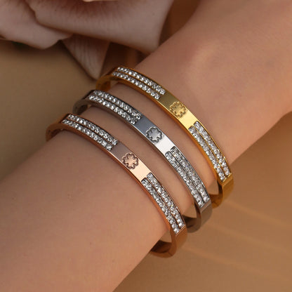 18K Gold-Plated Cross Screwdriver Stainless Steel Zircon Bangle Bracelet Women's Jewelry