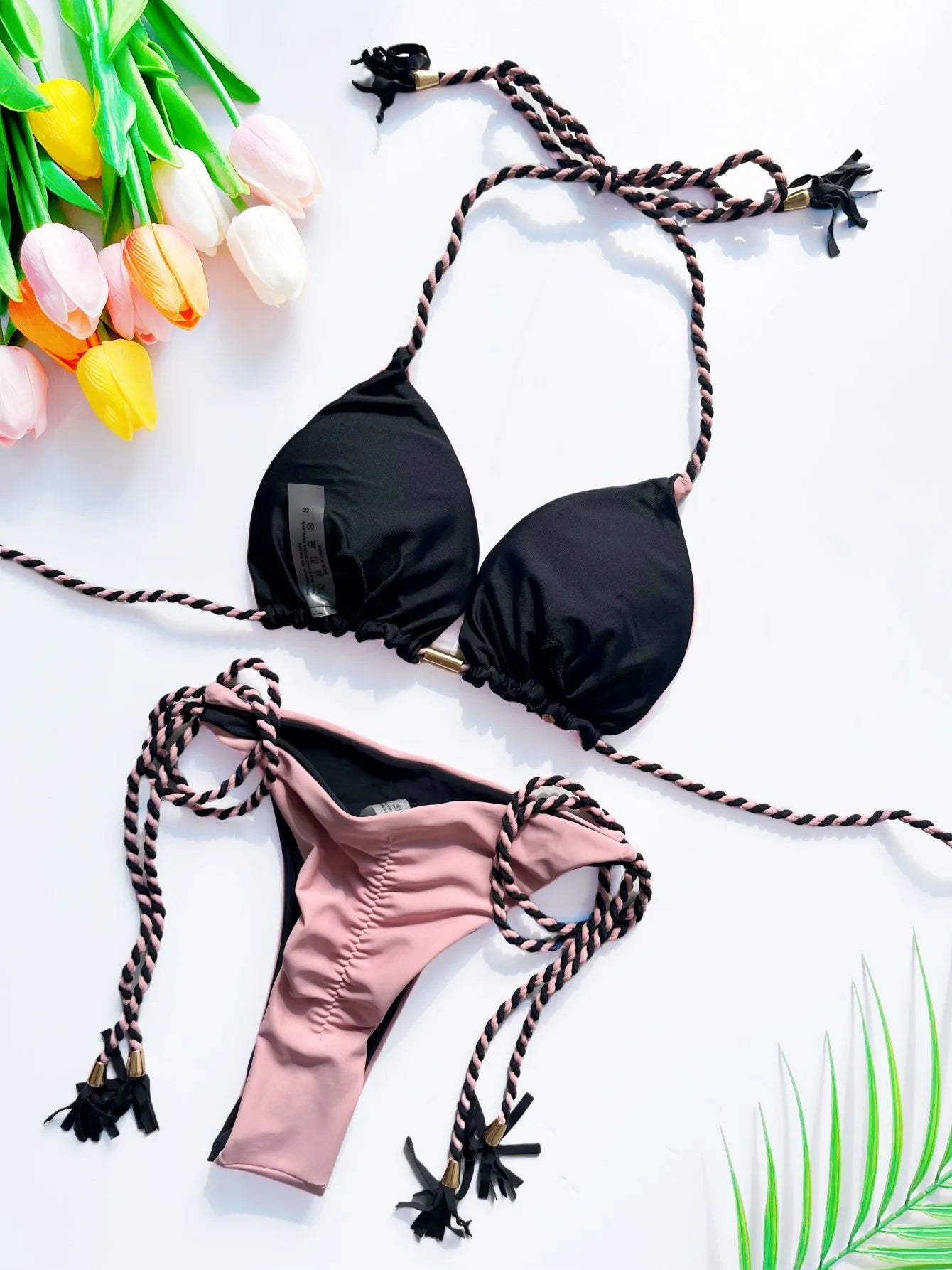 Sexy Beach Women's Swimsuit Braiding Rope Bikini Two-piece Triangle Swimwear Bathing Brazilian Suit