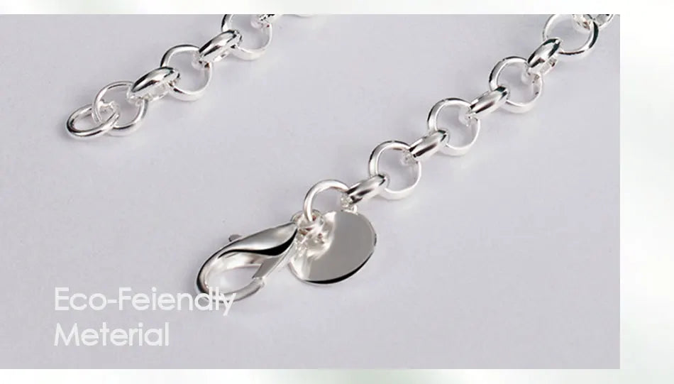 925 Sterling Silver Circle Round Bean Women Wedding Engagement Fashion Chain Necklace