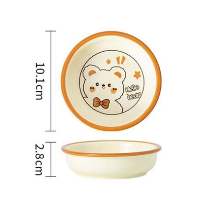 4 Inches Ceramic Disc Cartoon Little Bear Fruit Bowl Dipping Saucer Hot Pot Plate