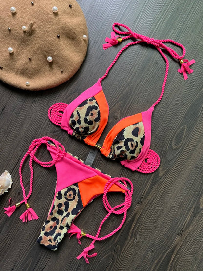 Sexy Splices 2 Pieces Bikinis Swimsuit Push Up Brazilian Beachwear Bathing Suit