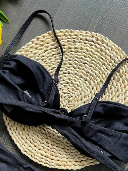 Sexy 3D Flower Women V Wire Underwired Micro Mini Pleated Thong Swimsuit Beach Bathing Suit