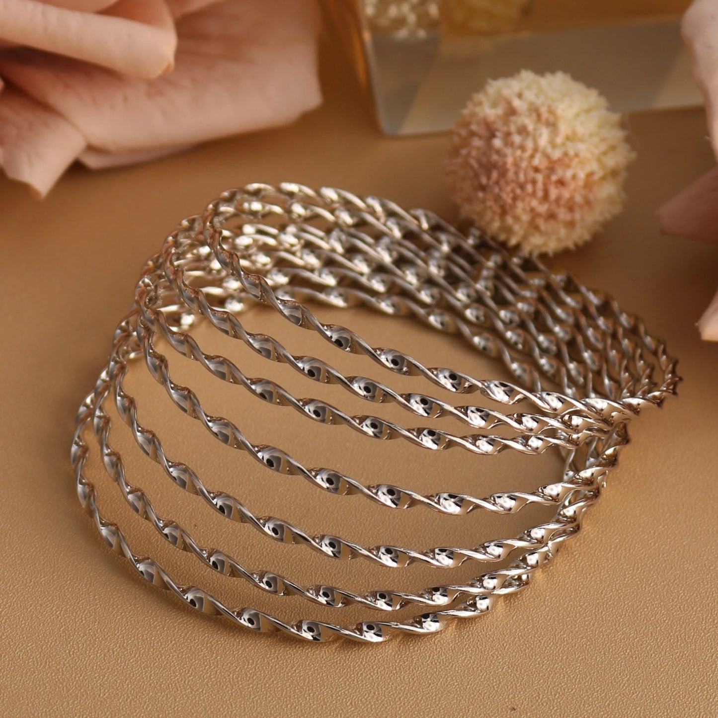 7pcs Stacking Bangle Design Roman Style Stainless Steel Gold Color Bracelet Gifts