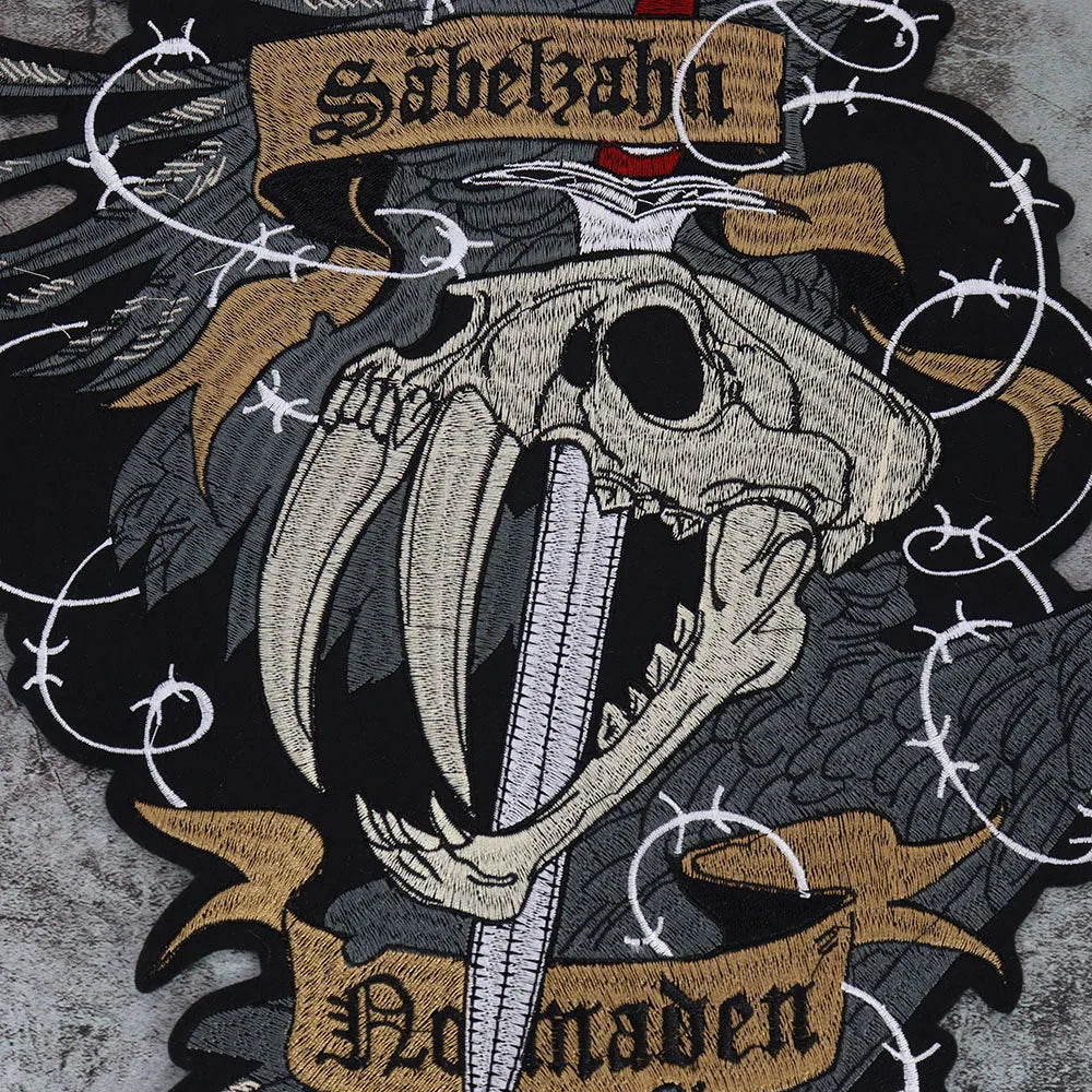 Sword inserted Dinosaur Head Embroidery Patch Appliques Iron on Patches Badge Clothes Sewing