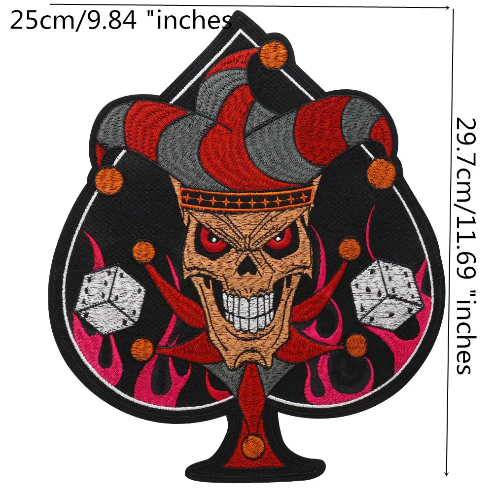 Poker Ace of Spades Embroidery Skull Iron Patch For Clothing Patches Punk Appliques sewing Sticker