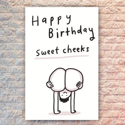 1pc Happy Birthday Card, Funny Cartoon Humorous Sweet Cheek Friendship Lover Wishes