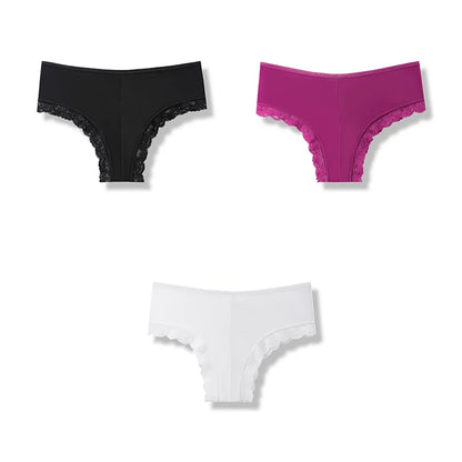 3Pcs Sexy Underwear Briefs Seamless Lingerie Hollow Out Underpants Lace Panties