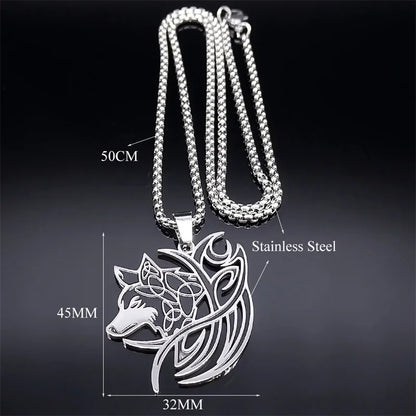Viking Nordic Mythology Wolf Knot Stainless Steel Valknut Odin Symbol Necklace Pendant