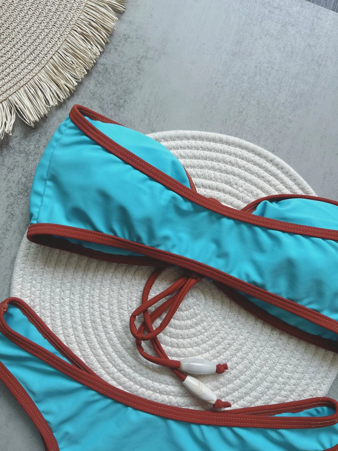 Two Pieces Women Tube Top Bow Split Bikini Swimsuit Swim Trunks Swimming Suit