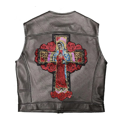 Large Sequins cross rose Blessed Virgin Mary Goddess Embroidery Patches for Clothes DIY sew Stripes Applique