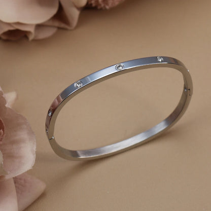 Stainless Steel Zircon Roman Numeral Chain Design Women Bracelet Bangle
