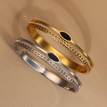 Luxury 2-In-1 Wedding Gold Black Acrylic Stainless Steel Ring Bangles Set