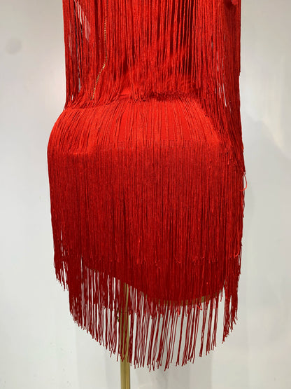 Sexy Strapless Tassel Off Shoulder Bandage Celebrity Evening Party Mini Birthday Dress
