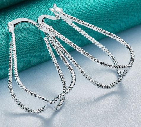 925 Sterling Silver Double Line Cross Woman Fashion Charm Wedding Hoop Earring