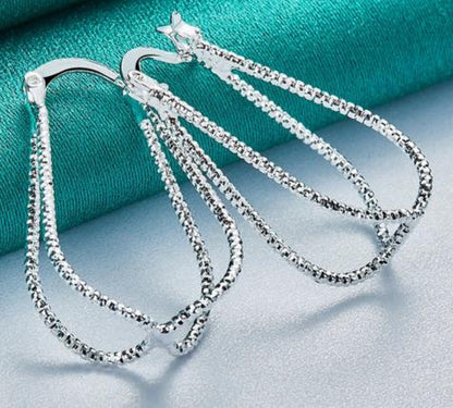 925 Sterling Silver Double Line Cross Woman Fashion Charm Wedding Hoop Earring