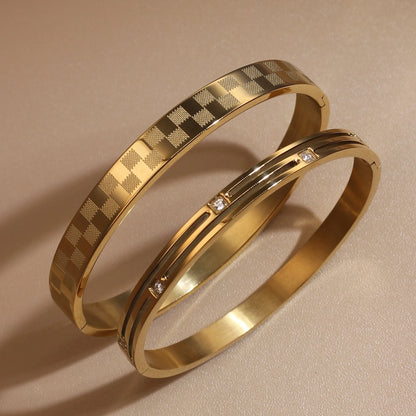 Luxury Polished Checkered Design Stainless Steel Crystal Wedding Party Bangle Bracelet