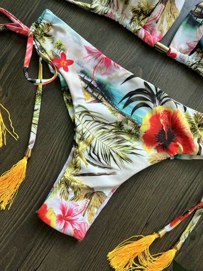 Women's Swimsuit Two-piece Triangle Halter Botany Print Bikini Swimwear Bathing Brazilian Suit