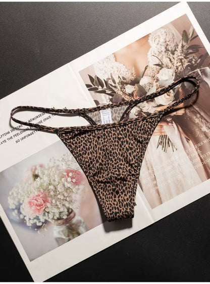 Women Low Waist G-String Leopard Briefs Thong Ice Slik T-back Underwear Seamless Panties