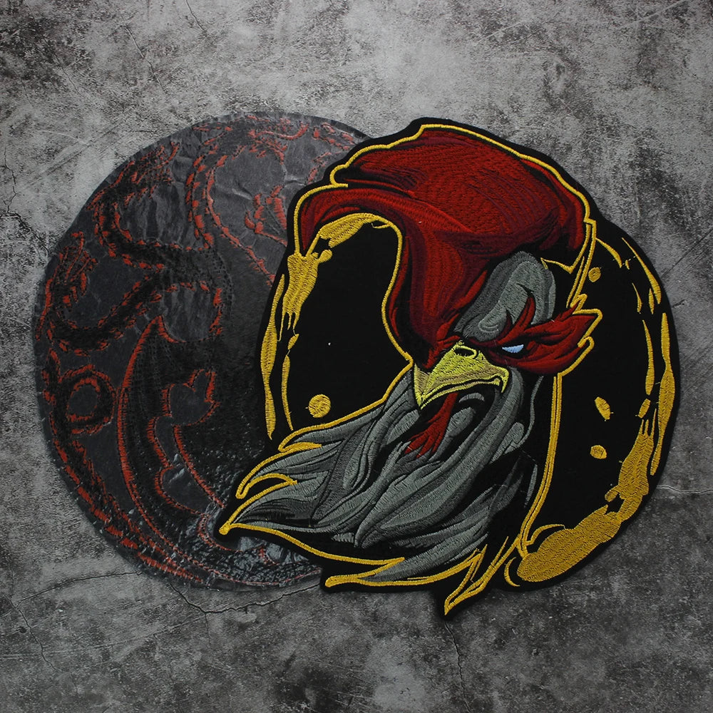 Vintage Embroidered Rooster Circle Patch Appliques Iron on Patches Badge Clothes Sewing