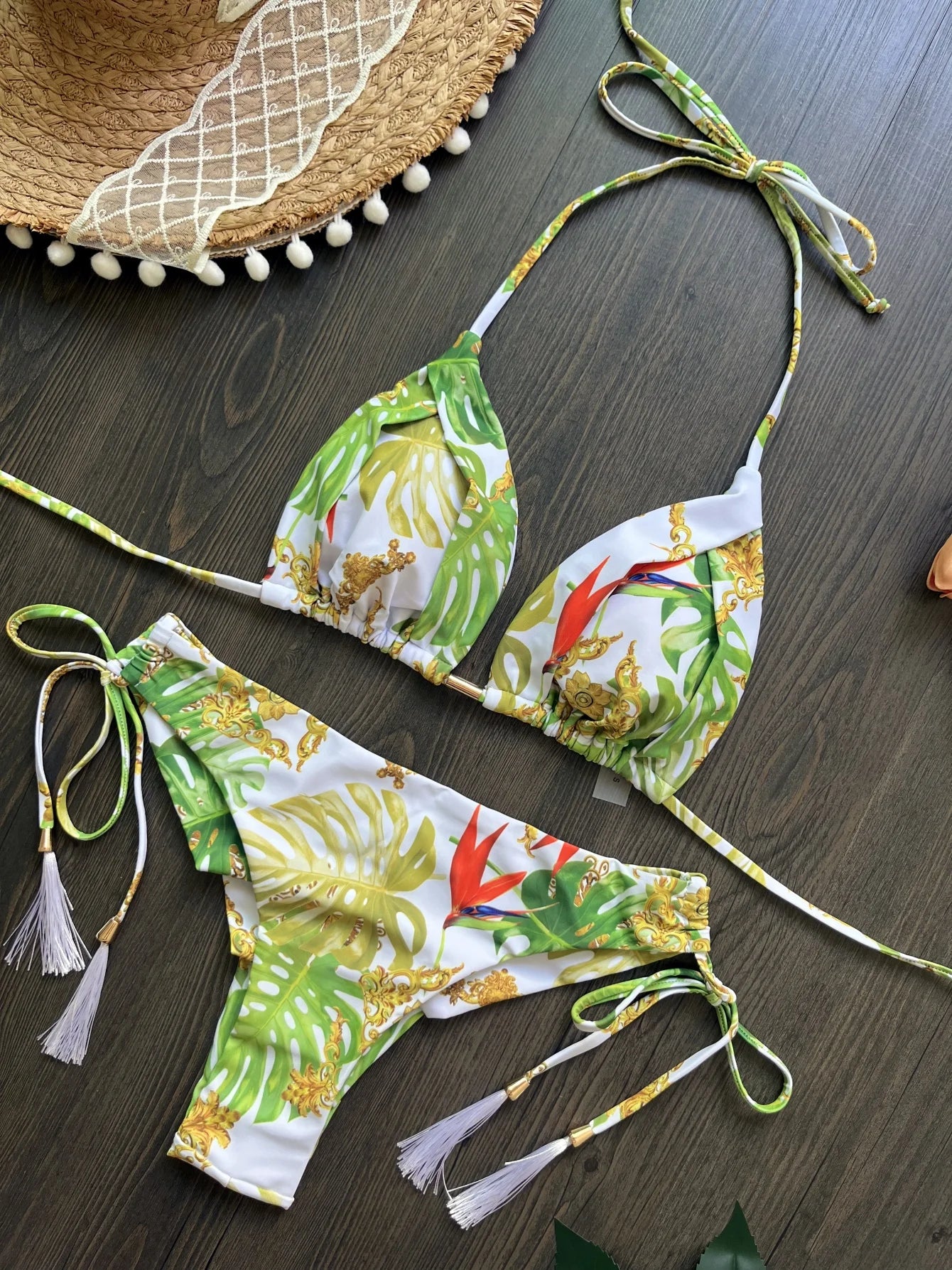 Sexy Print Bandage Women Swimsuit Two-piece Triangle Halter Swimwear Bathing Brazilian Bikinis Suit