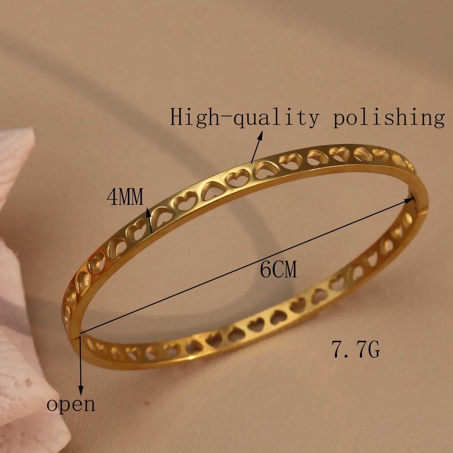 18K Gold-Plated LOVE Stainless Steel Zircon Openwork Bangle Bracelet Women's Jewelry