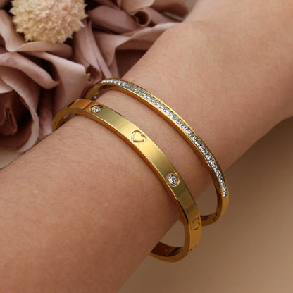 Fashion Stainless Steel Crystal Gold Color Women Bracelet Bangle Party Gift