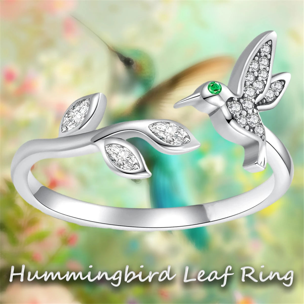 Men Women Sparkling Zircon Delicate Elegant Cute Hummingbird Open Ring