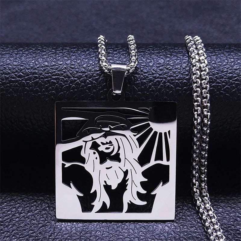 Men Stainless Steel Crucifix Jesus Christ God Cross Crown of Thorns Chain Necklace