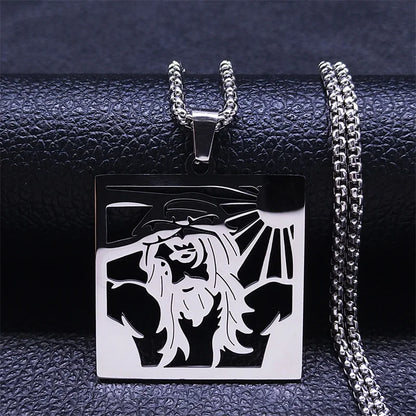 Men Stainless Steel Crucifix Jesus Christ God Cross Crown of Thorns Chain Necklace