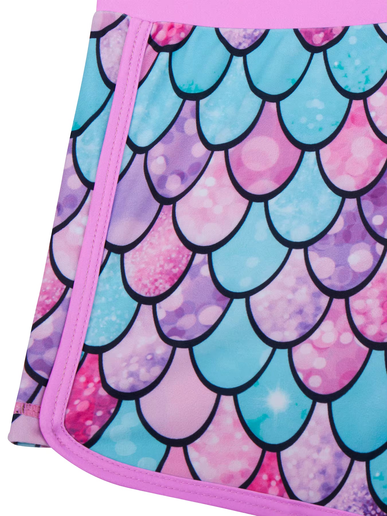 2pcs Kids Girls Long-Sleeved Scale Print Tops Boyleg Swim Shorts Swimwear Suit