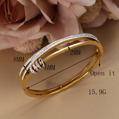 Delicate Crystal Cutout Knot Stainless Steel Gold Color Women's Charm Bracelet