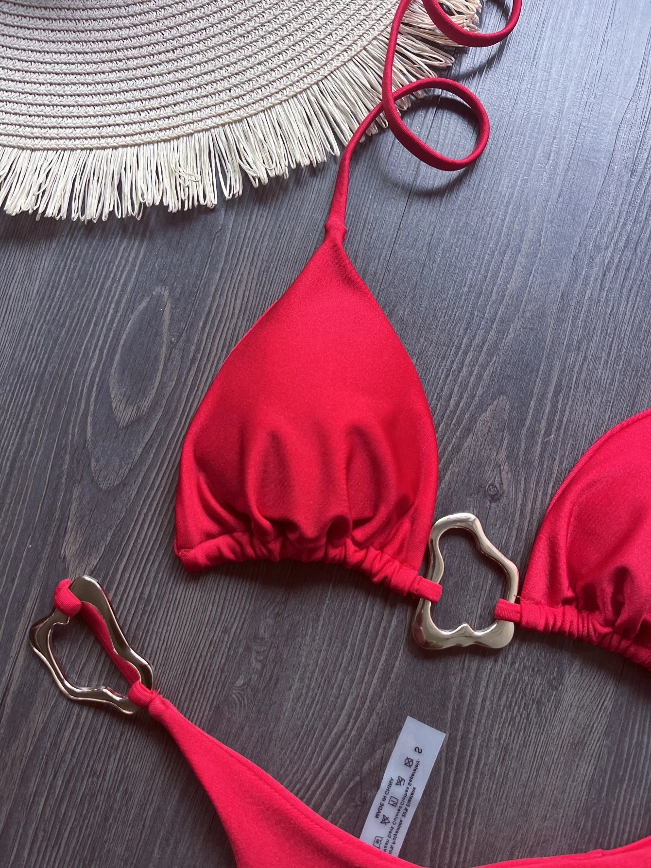 Women Bikini Solid Color Lace-up Split Two-piece Swimsuit Swimwear Suit