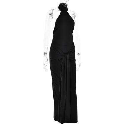 Women Irregular Backless Bodycon Maxi Turtleneck Sleeveless Party Long Dress