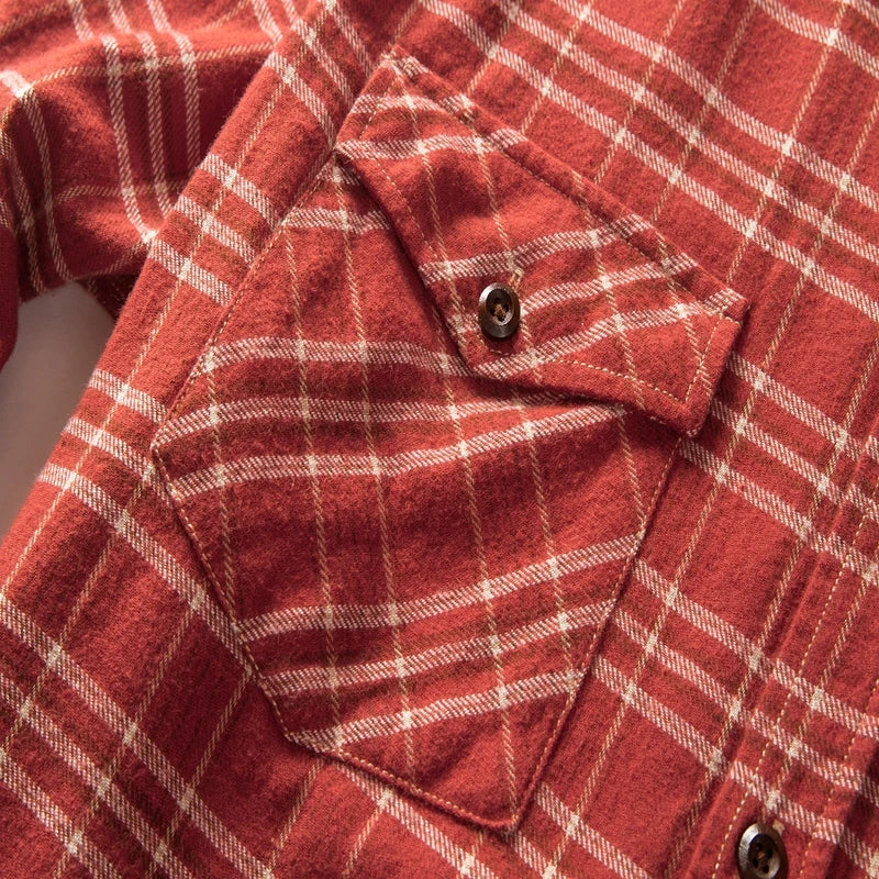 Men's Plaid Flannel Fit Slim Long-Sleeved Dress Polo Shirt