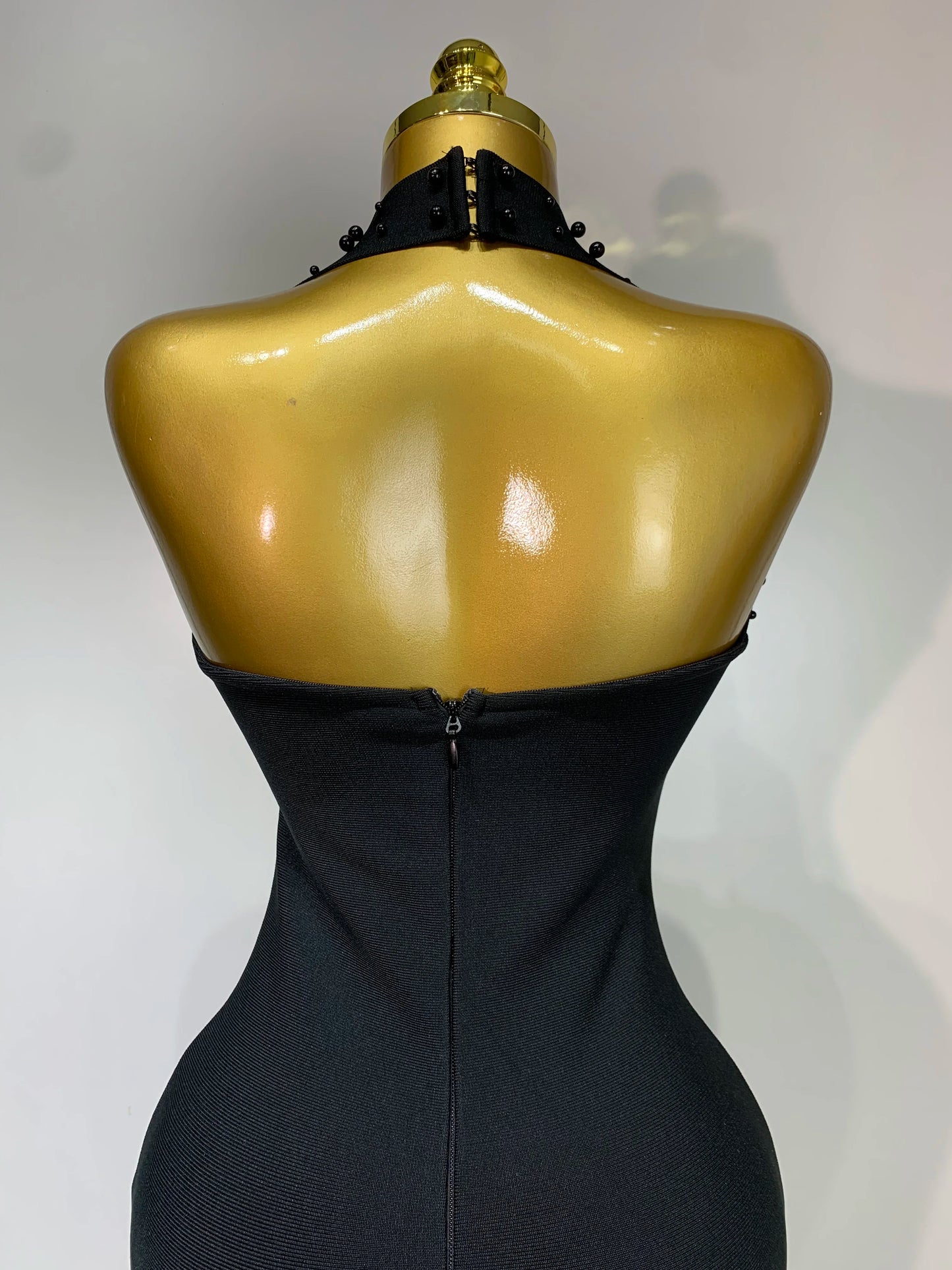 Sexy Sparkly Rhinestone Pearl Halter Backless Bandage Long Birthday Evening Party Dress