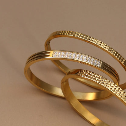 Stainless Steel 18K Gold Plated Zircon Women's Bracelet Bangles Gifts