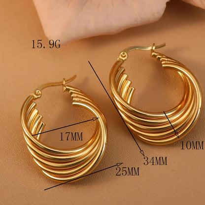 Women 18K Gold Plated Stainless Steel Fashion Wedding Party Earrings Jewelry Party Gift